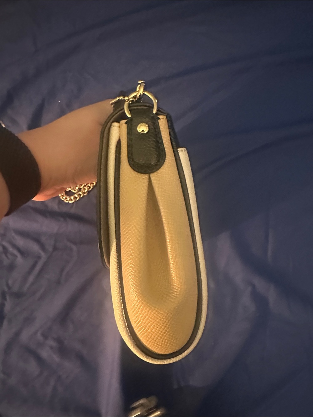 Coach Three-Tone Black, White and Cream Shoulder Bag with Gold Chain Strap - Picture 8 of 11